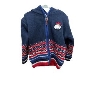 FASHION KOREAN Boy’s Full Zip Blue & Red Sweater Size (3T US)